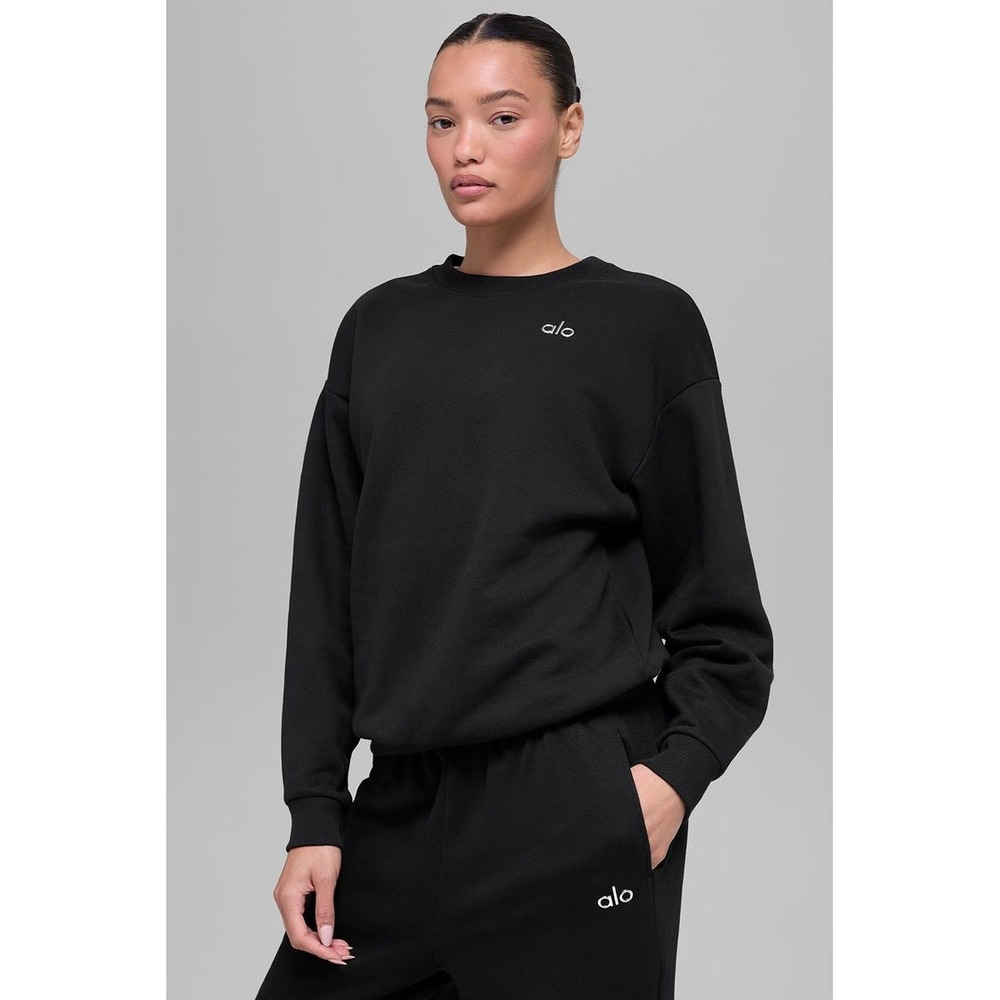 Alo Yoga Accolade Crew Neck Pullover Black French Terry Sweatshirt Small